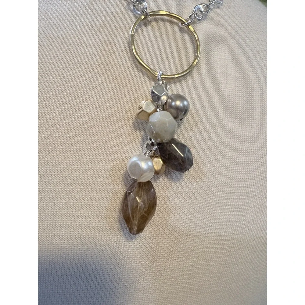 Chicos Bright Silver‎ Long Chain with Gold Tone Dangle Beads Necklace